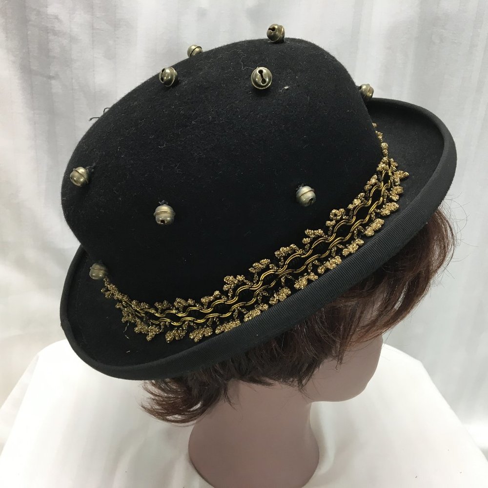 Black Felt Hat with Gold Embellishments & Bells